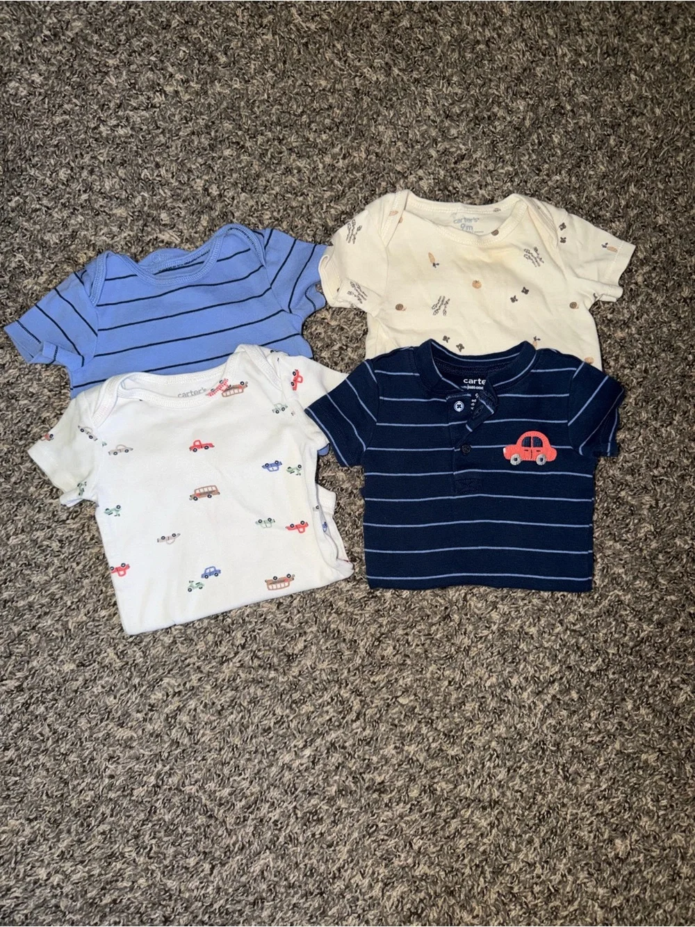 Carter's Navy Stripe Short Sleeve Tee with Red Car Patch